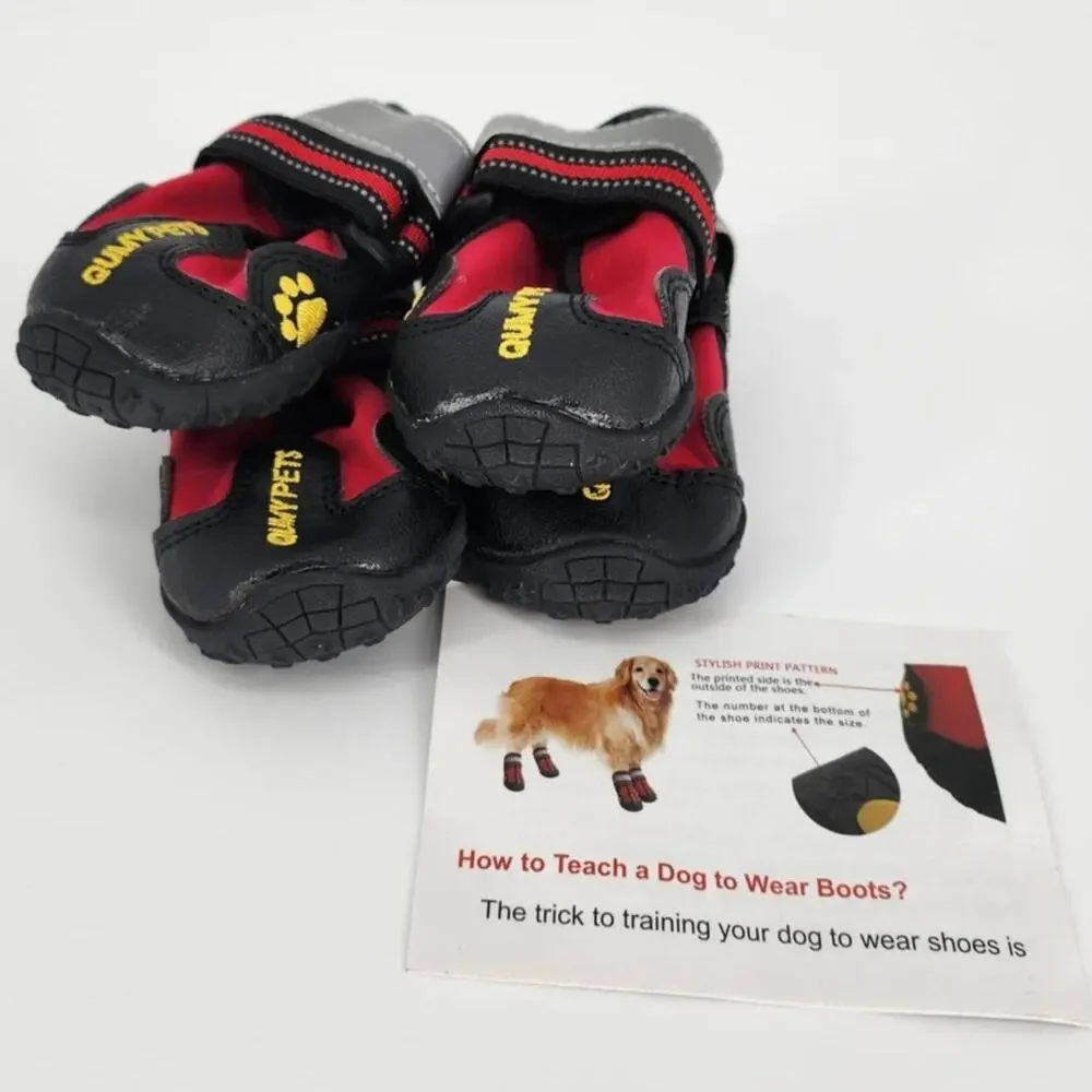 QUMY Red & Black Dog Booties with Rubber Sole – Size 2 (Set of 4)